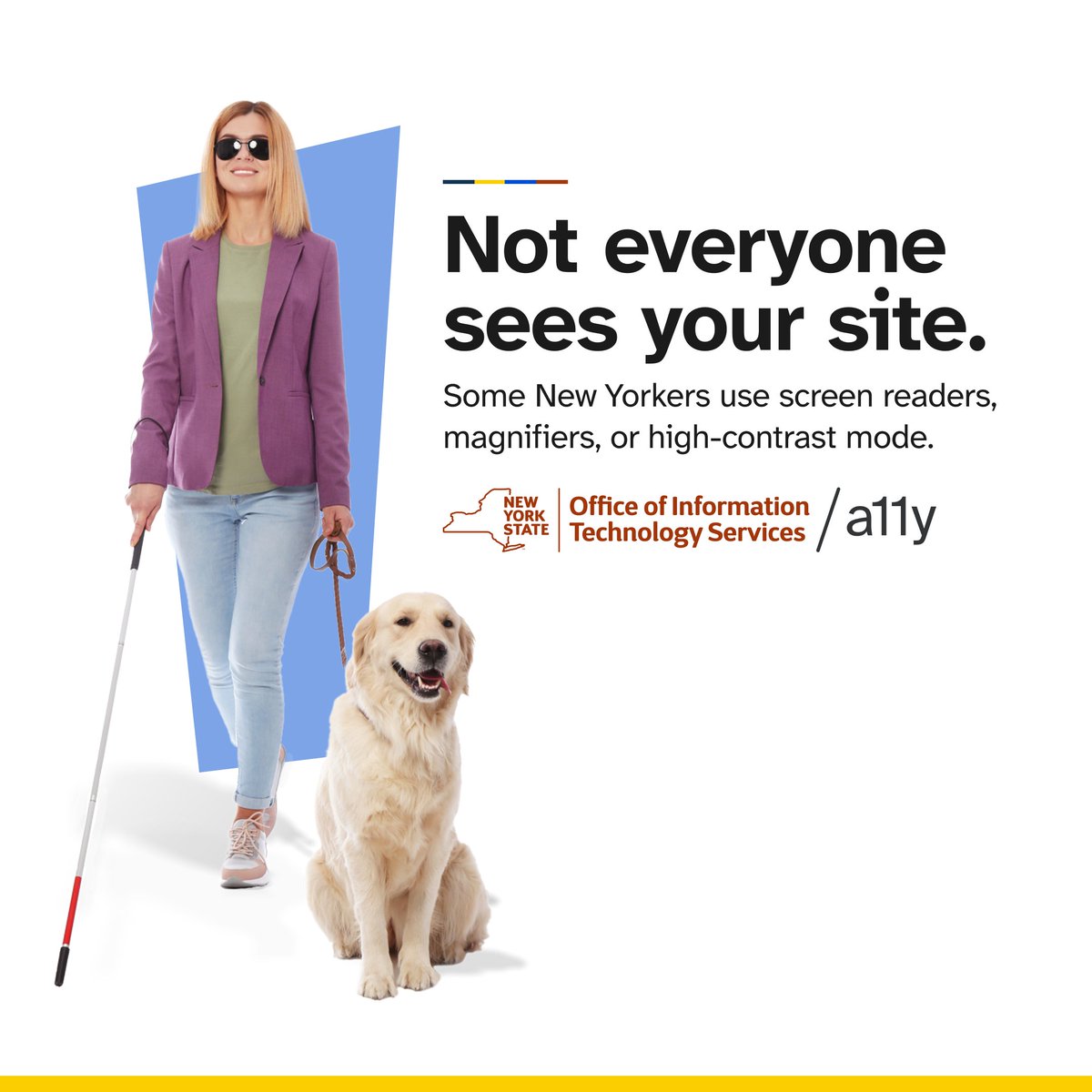 NYSITS's tweet image. Not everyone sees your site. Some New Yorkers use screen readers, magnifiers, or high-contrast mode. #accessibility #ADA35