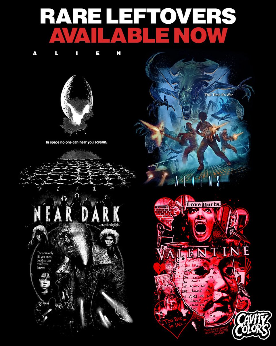 CAVITYCOLORS's tweet image. ๐จ RARE LEFTOVERS! ๐จ Alien, Aliens, Near Dark, and Valentine. Extremely limited amount from the original timed-releases. Ships immediately. Go quick! ๐ cavitycolors.com/collections/buโฆ