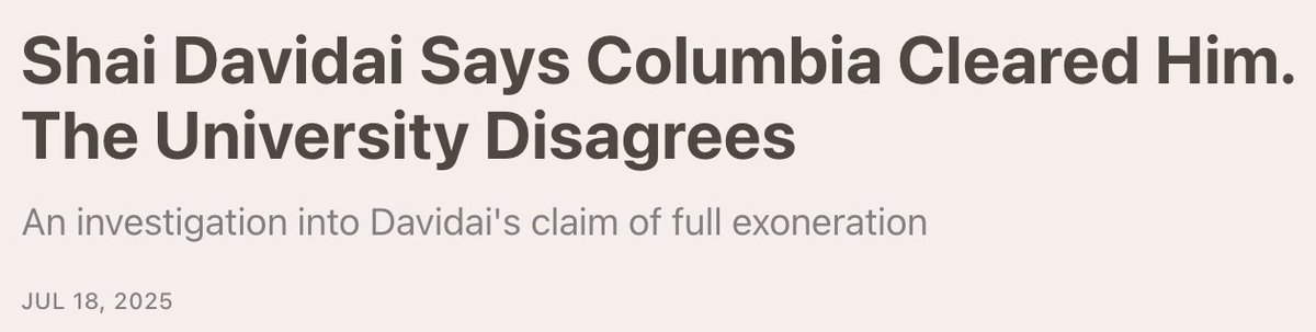 infinite_jaz's tweet image. 🚨NEW: I investigated Shai Davidai’s claim that Columbia cleared him of harassment complaints. (Spoiler: It did not.) Link in next tweet.