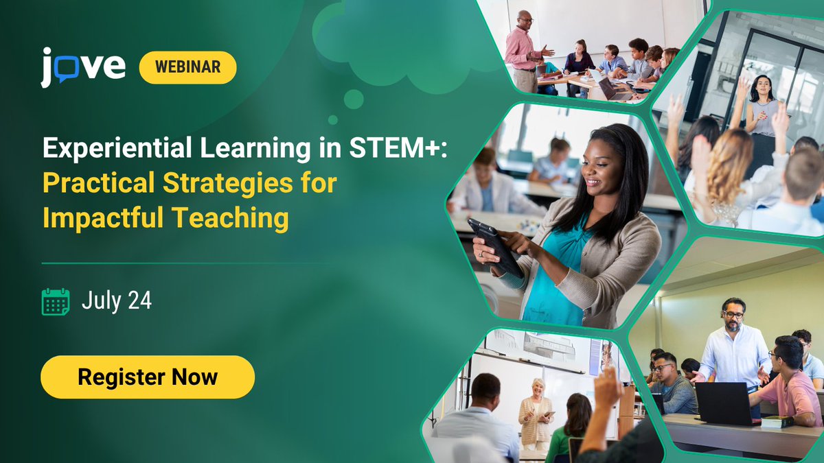 JoVEJournal's tweet image. 📚 Are you looking for dynamic, research-informed teaching strategies to deliver your lectures?
Join us for the webinar “Experiential Learning in STEM+: Practical Strategies for Impactful Teaching,” scheduled for Thursday, July 24, 2025.
Register today! hubs.ly/Q03xVxvK0