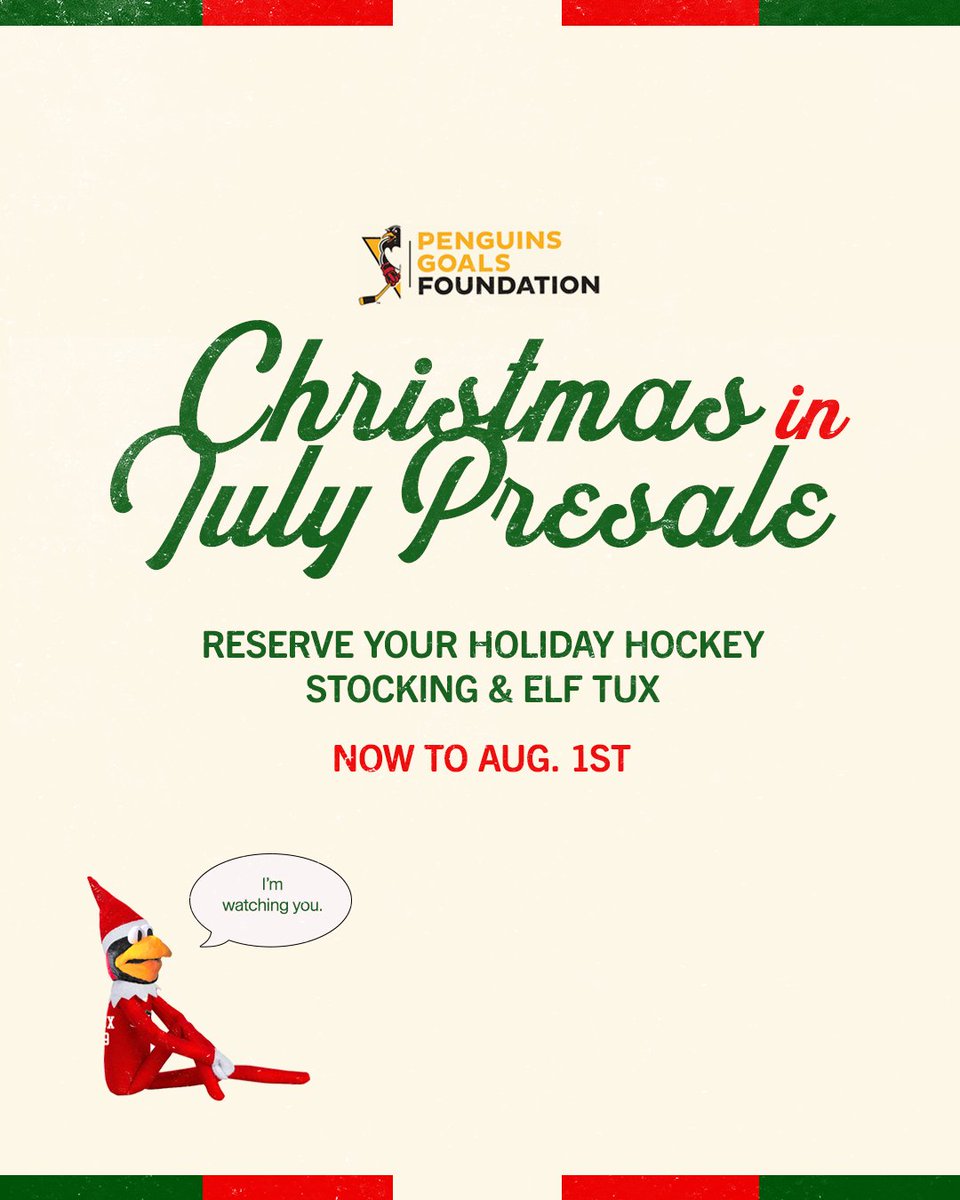 WBSPenguins's tweet image. Christmas came a bit early this year 👀
Get your hands on our limited edition holiday hockey stocking and elf tux. All sales benefit our GOALS Foundation. Presale available now til August 1st.
Purchase here: wbshockeyllc.formstack.com/forms/holiday