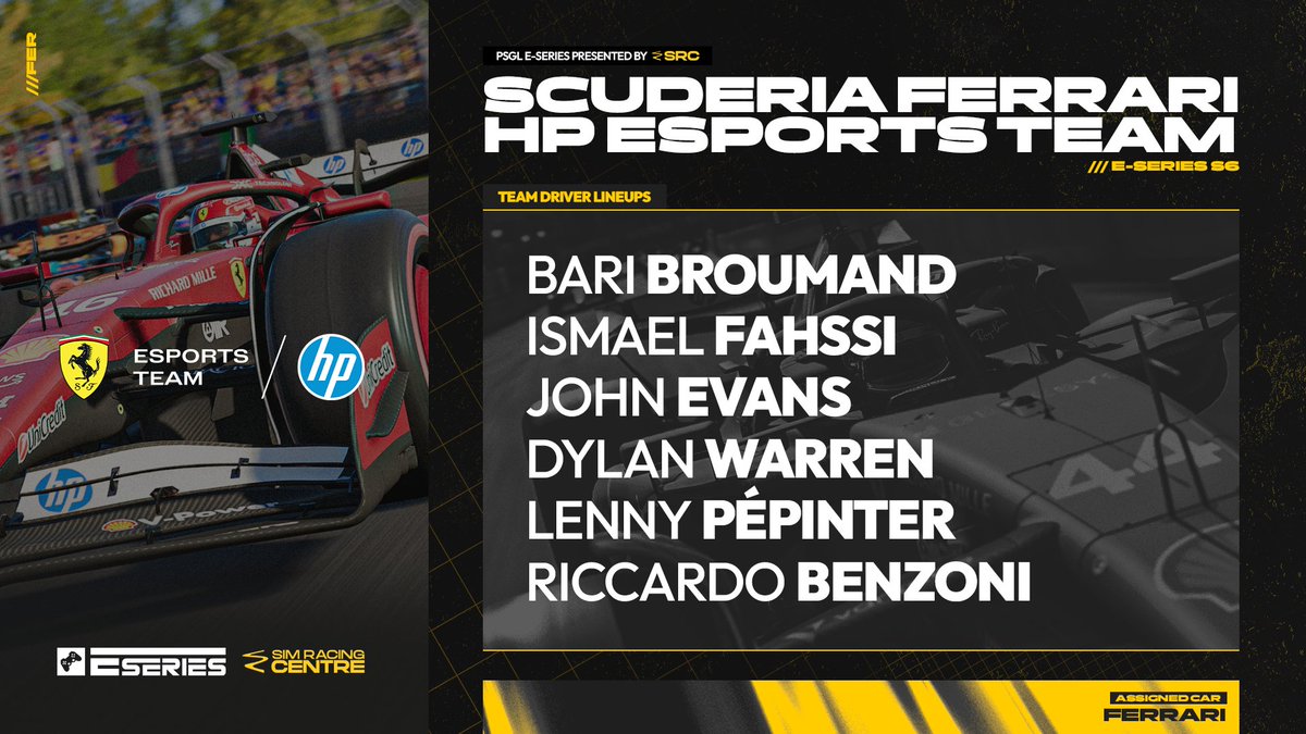 The kings of E Series over the years 🔴

<a href="/FerrariEsports/">Ferrari Esports</a> are back for more in S6 👊

<a href="/BariBroumand/">Bari Broumand</a>, <a href="/ismaelfahssi_/">Ismael Fahssi</a>, <a href="/JohnEvansF1/">John Evans</a>, <a href="/dlwarren_/">Dylan Warren</a>, <a href="/LennyPnr/">Lenny Pépinter</a> &amp; <a href="/riccardobnz/">Riccardo Benzoni</a> 

#PSGLESeries