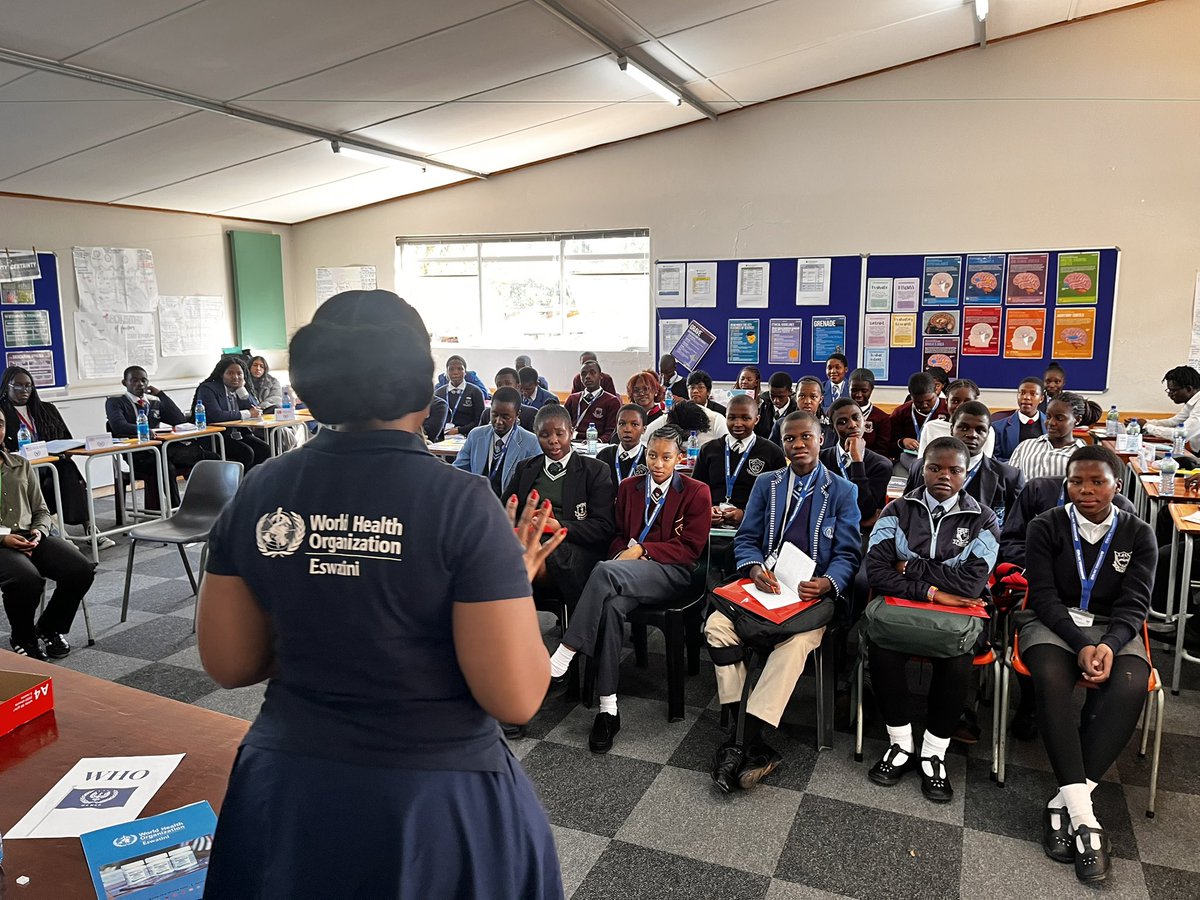 WEswatini's tweet image. WHO was invited to participate in the Waterford Kamhlaba Model United Nations club, where they engaged students on SDG 3. The discussion centered on the strategic importance of harnessing digital tools to enhance prevention, care, & resilience in healthcare systems