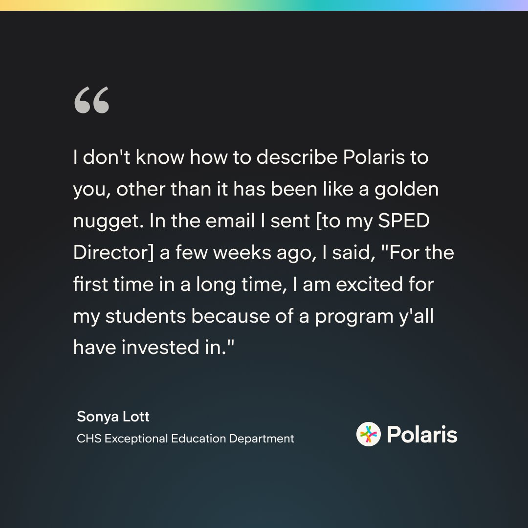 Everwayglobal's tweet image. Transform the way you manage IEPs with Polaris. Streamline your workflow, save time, and empower every student’s journey! Hear from Sonya Lott about the incredible impact on educators and learners alike: bit.ly/3UotFo0
#EducationInnovation #IEPsuccess #Polaris