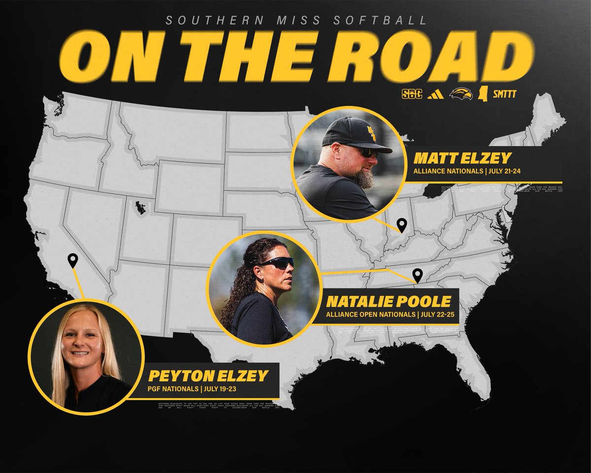 SouthernMissSB's tweet image. Looking for some future 🦅 🥎
📍PFG Nationals in CA | July 19-23
📍Alliance Nationals in IN | July 21-24
📍Alliance Open Nationals TN | July 22-25
#SMTTT | @PeytonElzey11 @NataliePooleUSM @ElzeyMatt