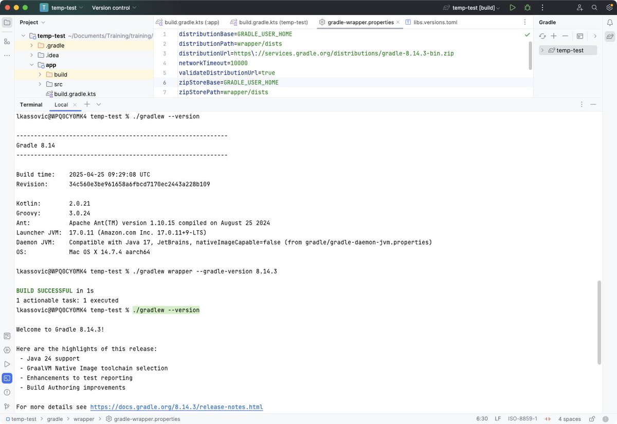 gradle's tweet image. 💡 The Gradle Best Practices guide recommends staying on the latest minor version of the Gradle major release you&apos;re using.

This gives you early visibility into deprecations and ensures smoother upgrades when the next major release drops. 👇

gradl.es/4nHIcIZ