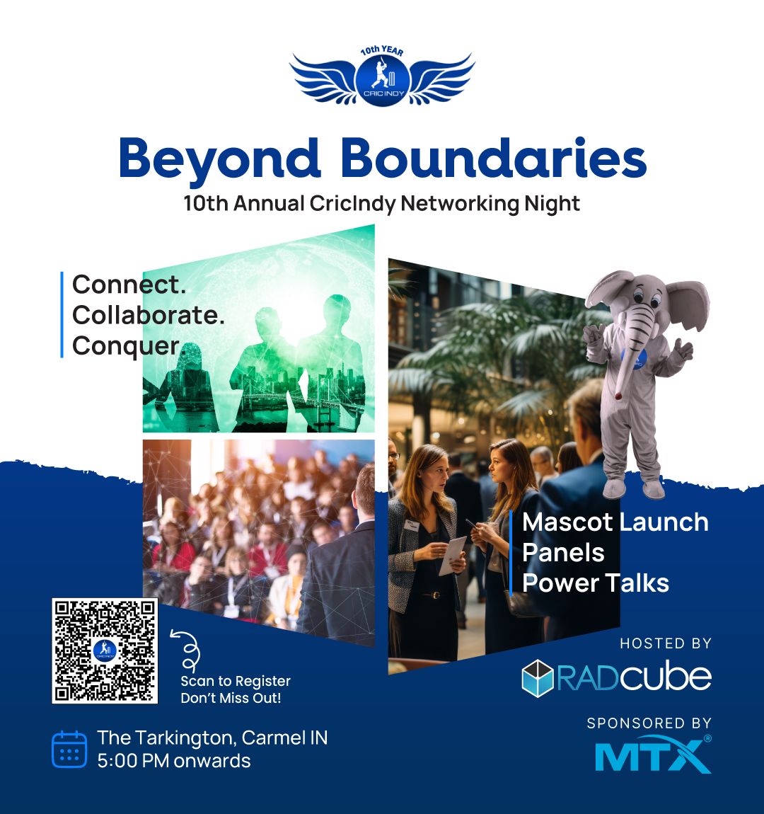 Cricindy2's tweet image. Beyond Boundaries: Connect. Collaborate. Conquer.
Join us for CRICINDYโs 10th Annual Networking Night the kickoff to our milestone year!
Aug 22 | 5PM
The Tarkington, Carmel, IN
RSVP: eventbrite.com/e/138808892433โฆ
#CricIndy2025 #BeyondBoundaries2025 #CricketUnites #10YearsStrong