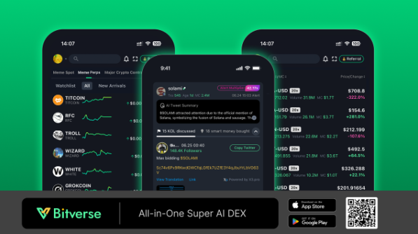GamefiMaster's tweet image. Bitverse：想炒美股、追 Meme？有这一个 App 就够了！
最近发现一个挺有意思的 DEX 产品—— @BitverseApp  ，简单来说就是：美股 + Meme 合约交易，全在一个 App 里搞定，支持高杠杆，还有 AI 帮你选币。

本来我对这种「什么都能做」的项目有点戒心，但试用下来，Bitverse…