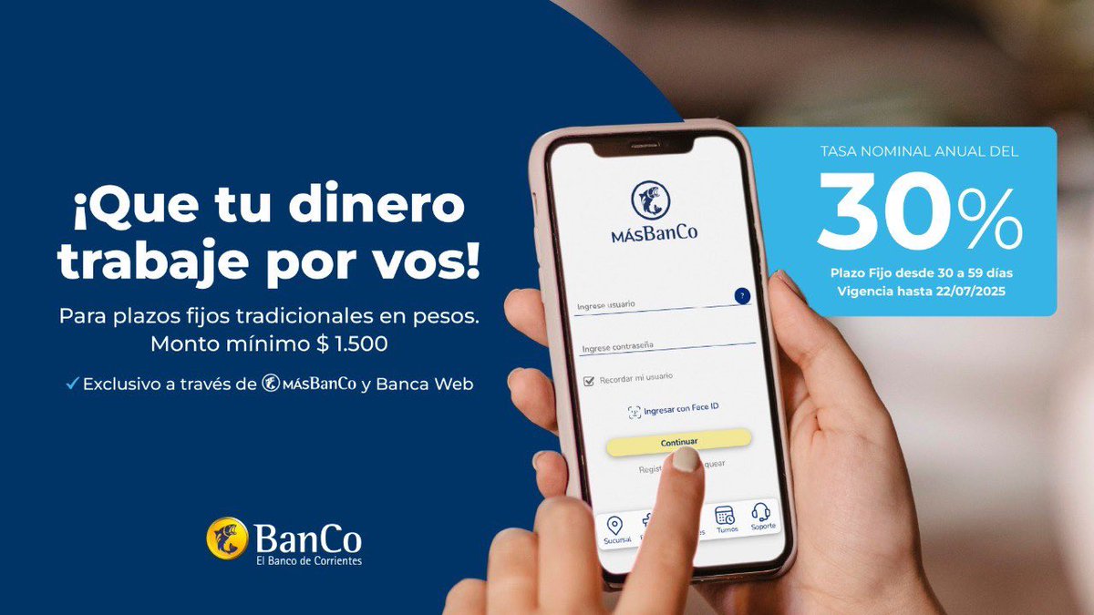 BancodeCtes's tweet image. 📲 Sin moverte de casa, empezá a hacer crecer tu plata desde $1.500.

Invertí desde nuestra app MásBanCo o la Banca Web y aprovechá una opción segura, clara y a tu medida.

Porque tener el control de tus finanzas también es esto: elegir cómo y cuándo querés que tu dinero rinda…