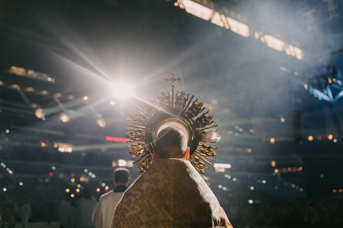 wattsandco's tweet photo. It has been a year since we attended the phenomenal 10th National Eucharistic Congress. 
Our 'Davenport' vestments were used in mass for over 50,000 people. We also crafted a hand-embroidered frontal for the event, and it was a delight to see the vestments on a such grand scale. https://t.co/5G2fnBNixM