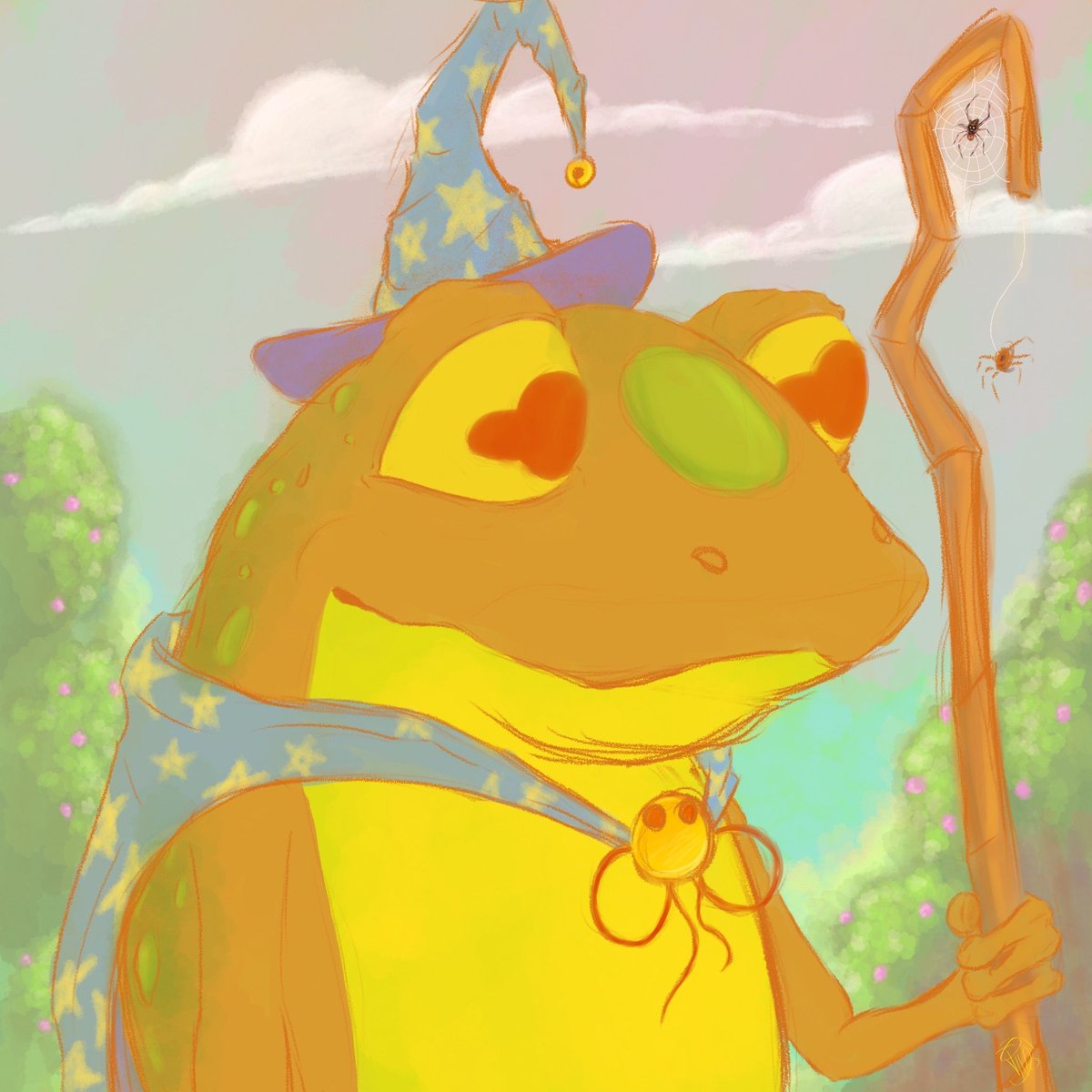 Here's my boy! Toddrick Toad, Frog-Boy Wizard! He tries his very best to be a good wizard. But unfortunately for him.. he's just not that good at magic
#oc #ocart #dnd #frog #toad #art #digitalart #hesjustalittleguy