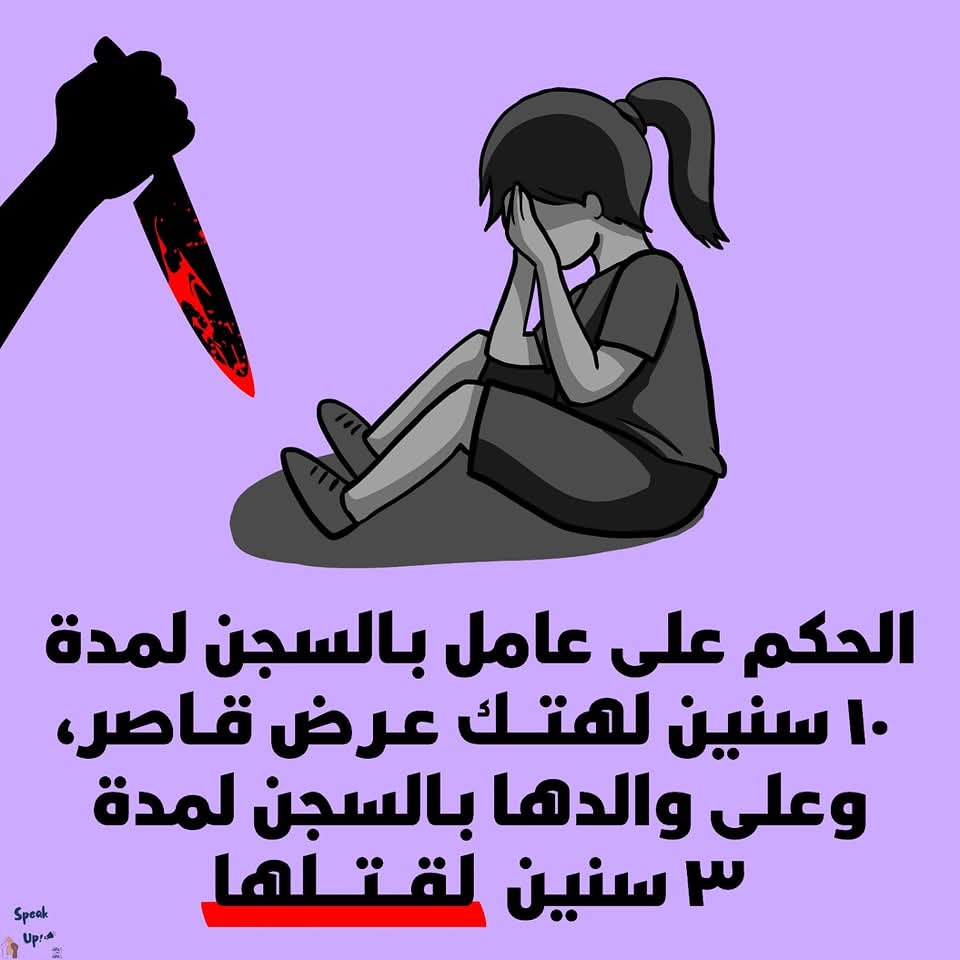 🔁دي قضية كتبنا عنها زي النهارده السنة اللي فاتت

 فيه قضية حصلت شهر يوليو ٢٠٢٣ في المنيا: 

طفـ.ـلة عندها ١٦ سنة تم الإعتداء عليها جنـ.ـسـياً (هتـ.ـك عـ.ـرض) من عامل عنده ٤١ سنة، وبدل ما أهلها يقفوا معاها أو يجيبوا حقها.. الأب اللي عنده ٥٠ سنة قــتــ.ـلها عشان زي ما قال للمحكمة