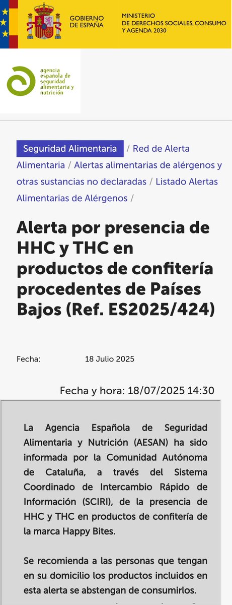 ⚠️ Alerta por presencia de HHC y THC en productos de confitería.
🚫 No consumir 
📌 shorturl.at/GS0ZH