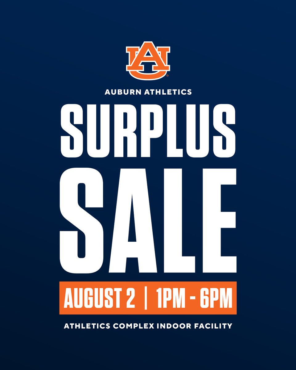 AuburnTigers's tweet image. 🚨 Athletics Surplus Sale! 🚨
We are clearing out the equipment room and this is your chance to score exclusive Auburn Tigers gear at unbeatable prices!
👟👕🩳 Shoes, shirts, shorts & more — straight from the team room!
📅 August 2
🕐 1–6 PM
📍 Athletics Complex Indoor…
