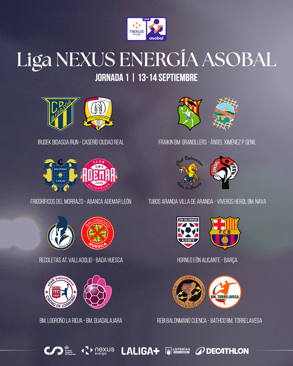 FedCatHandbol's tweet image. El Barça i el Fraikin BM Granollers ja coneixen el seu calendari per la nova temporada 2025-2026 a la Lliga Nexus Energía ASOBAL.

Els blaugrana començaran a domicili, a la pista d’un recentment ascendit, l’Horneo Eón Alicante mentre que els vallesans ho faran a casa, davant de…