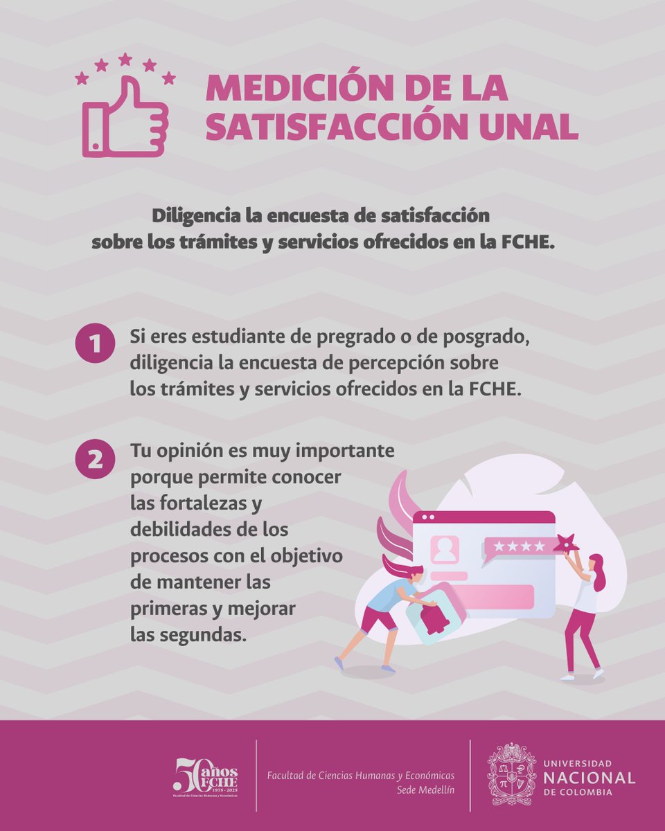 Diligencia la encuesta de satisfacción sobre los trámites y servicios ofrecidos en la FCHE. ¡Tu opinión es muy importante! ➡️ bit.ly/enc-satfche