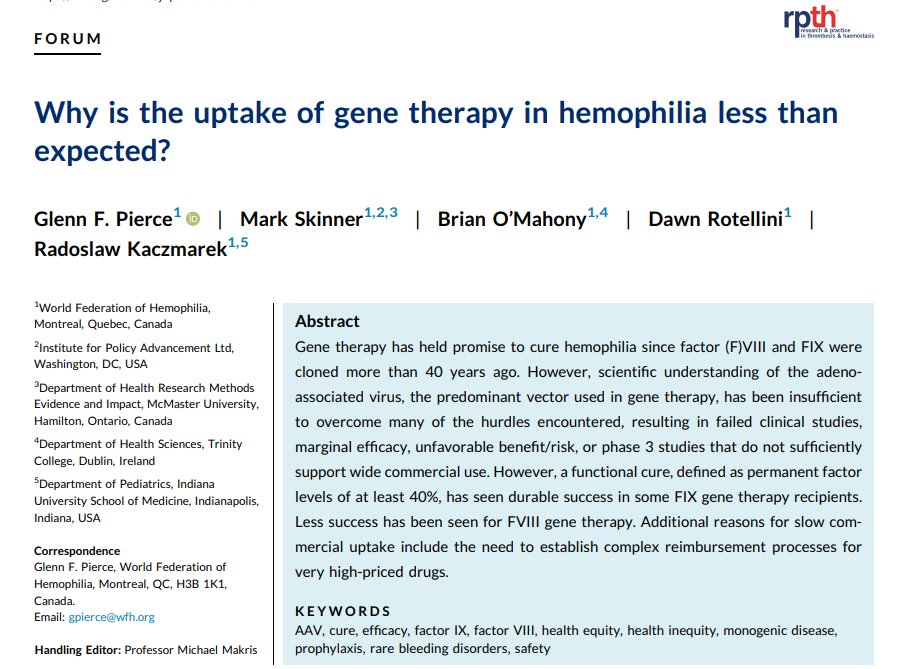 Our paper on Why uptake of haemophilia Gene Therapy has been slower than expected just published. Open access.rpthjournal.org/article/S2475-…