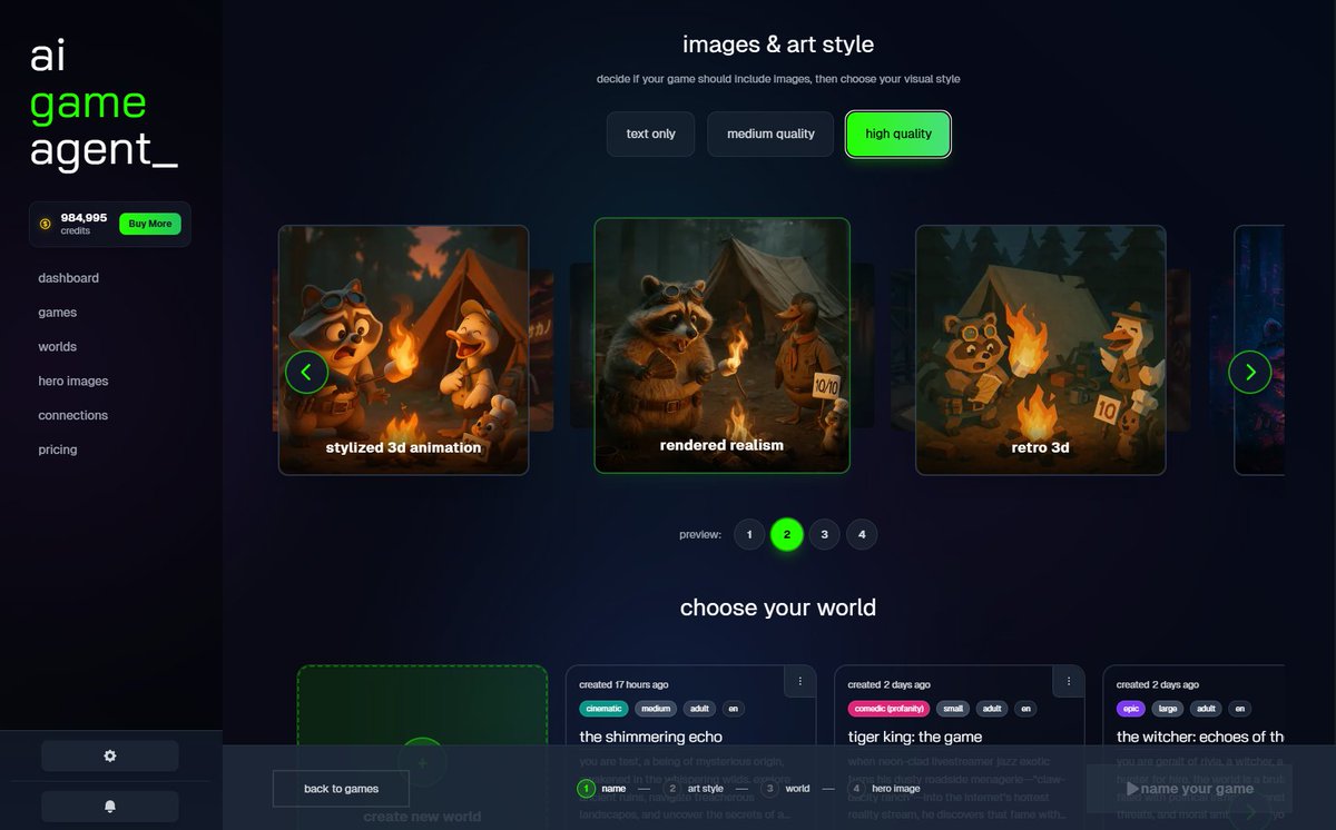aiga_io's tweet image. 📢 AI Game Agent Update 📢
_ Quick update on our new social AI story game platform
_ Web (Public or Private) – Share a link or invite your friends to a private group
_ X (Twitter) – Community votes via polls 📷 Share your creations for others to play
_ New look, easier game…