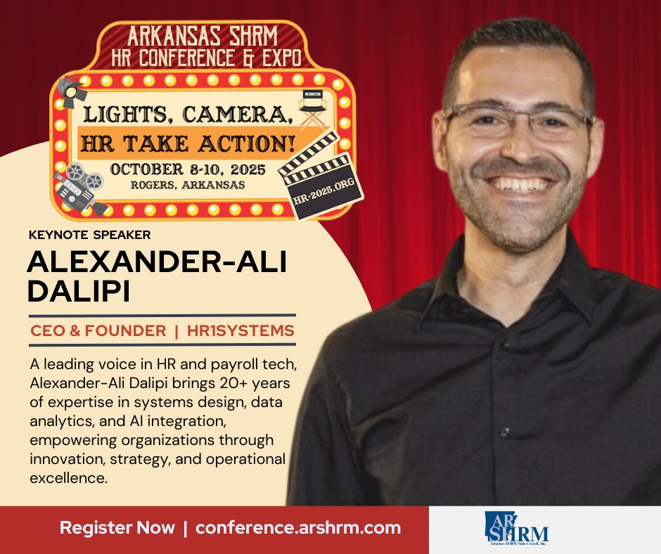 🚨🚨 Keynote speaker alert! 🚨🚨
We're thrilled to announce Alexander-Ali Dalipi, CEO &amp; Founder at <a href="/HR1Systems/">⚙️ HR1Systems 🛠</a>, as a keynote speaker at #HR2025! A leader in the HR and payroll tech industry, Alex will help you bring HR data to life!  conference.arshrm.com