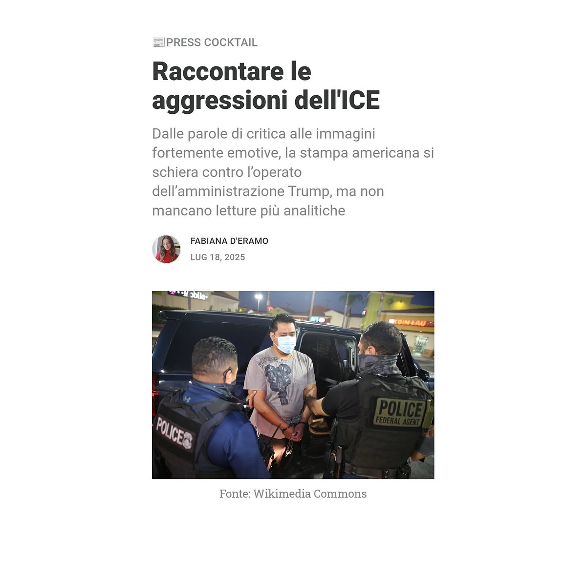 Jefferson - Lettere sull'America (@letteretj) on Twitter photo 📰Come vengono raccontate dalla stampa americana le aggressioni dell’ICE?
Dalle critiche alle immagini emotive, i giornali si schierano contro l’operato dell’amministrazione Trump, ma non mancano letture più pragmatiche.
<a href="/fabianaderamo/">Fabiana D'Eramo</a> in Press Cocktail.
letteretj.it/p/press-cockta… 📰Come vengono raccontate dalla stampa americana le aggressioni dell’ICE?
Dalle critiche alle immagini emotive, i giornali si schierano contro l’operato dell’amministrazione Trump, ma non mancano letture più pragmatiche.
<a href="/fabianaderamo/">Fabiana D'Eramo</a> in Press Cocktail.
letteretj.it/p/press-cockta…