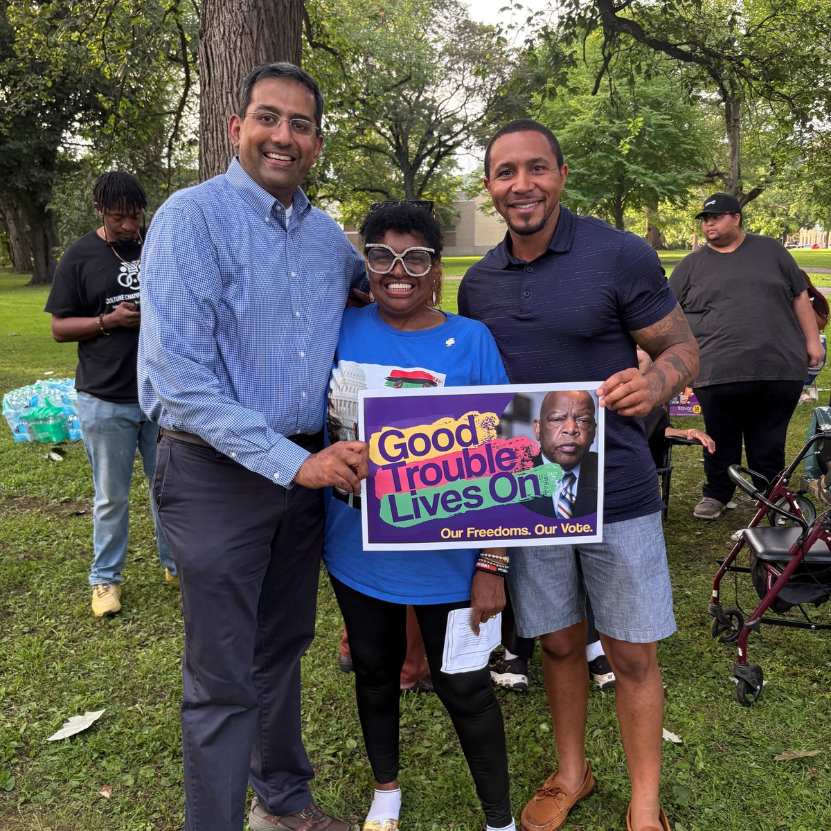 RepVenkat's tweet image. John Lewis embodied how a rising generation could say, “Enough” – to segregation, disenfranchisement, and not living up to our ideals. It was an honor with my son Ashok and others from our community to attend the John Lewis Good Trouble Rally with fellow @ACDelegation members.