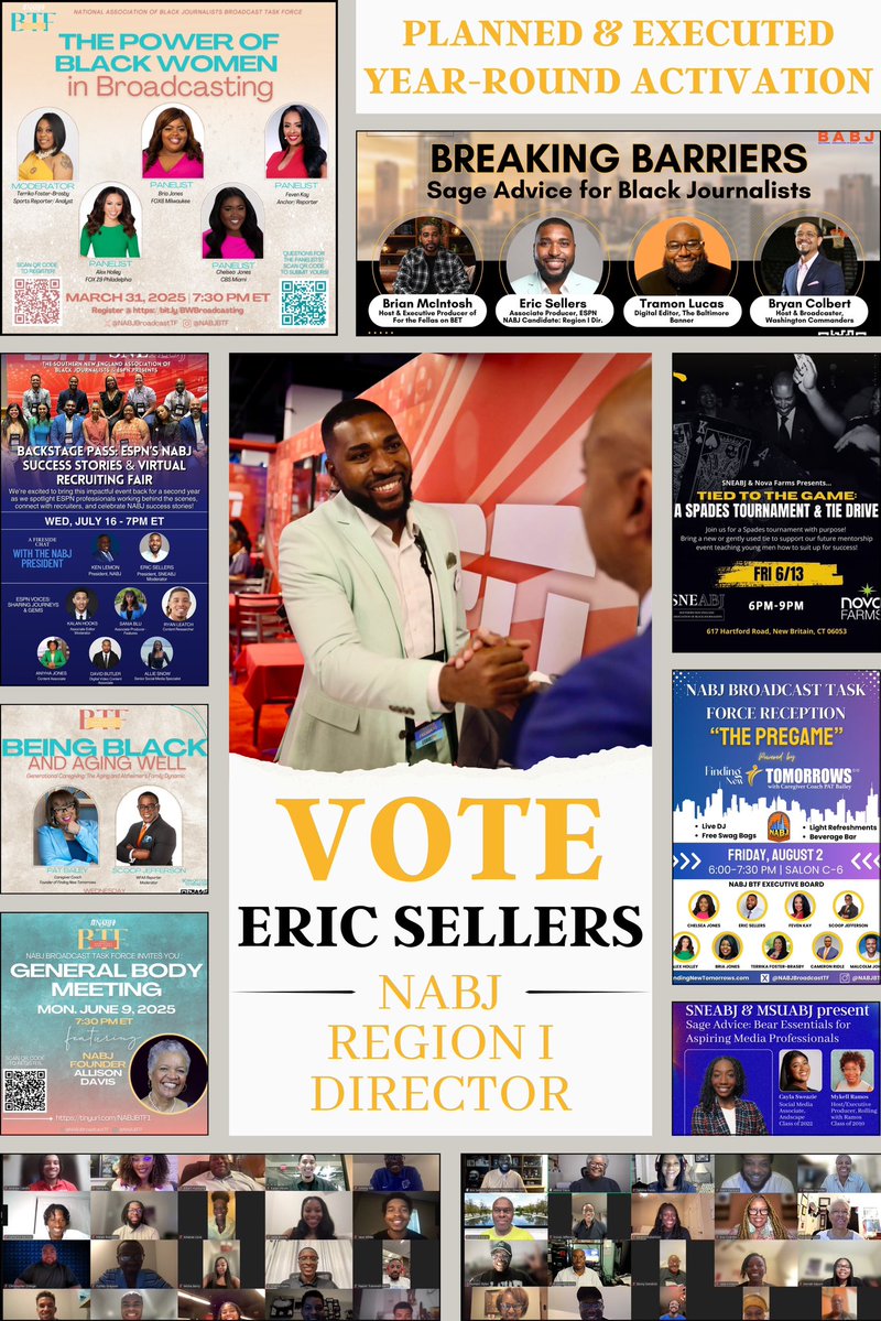 ExclusivelyEBS's tweet image. NABJ Region I deserves year-round programming… and I’ve been putting in the work to deliver it. From national programming to collaborations w/ chapters, activating Region I isn’t just a talking point. It’s a commitment I will continue to honor!
#SellersServesNABJ #NABJElections