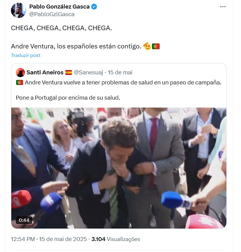 Pablo González Casca, responsável pelo marketing digital do VOX, esteve na origem do vídeo falso da agressão a um idoso na Torre Pacheco, em Múrcia, que desencadeou a violência neonazista dos últimos dias. Os amigos dele em Portugal são quem sabemos.
