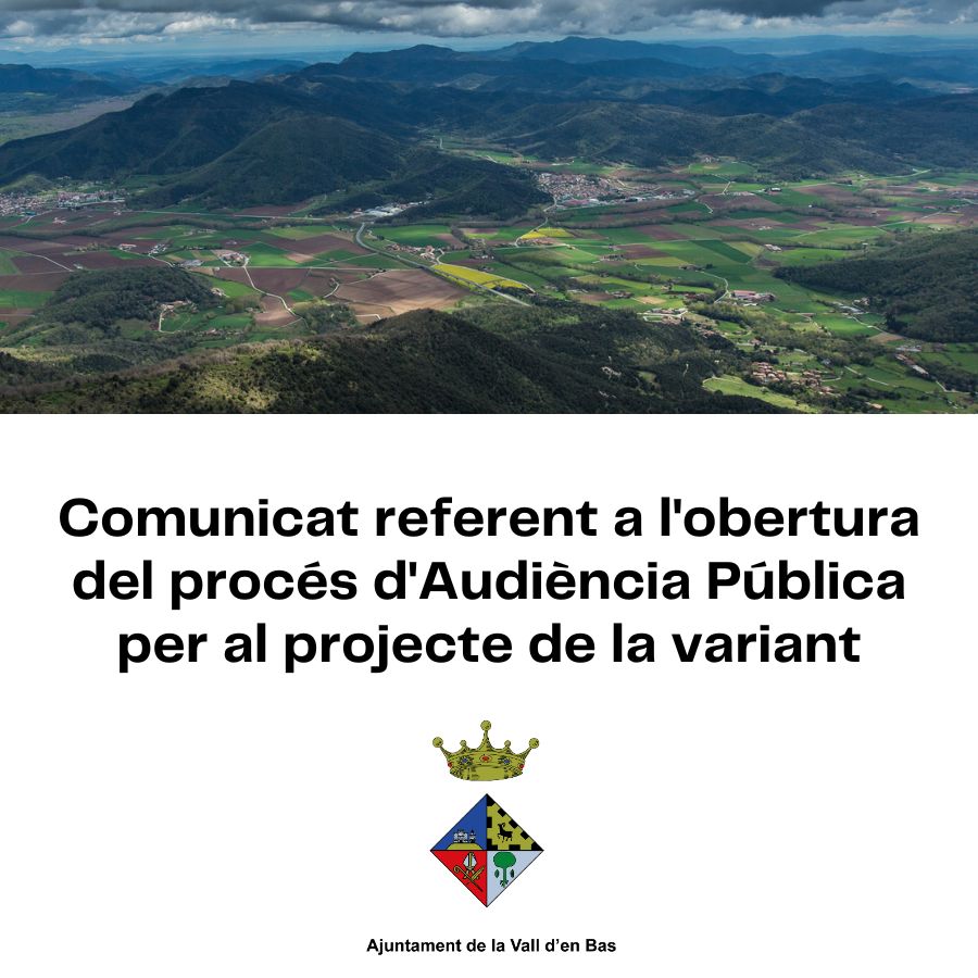 Comunicat referent a l'obertura del procés d'Audiència Pública per al projecte de la variant.

Podeu consultar el comunicat al següent enllaç: vallbas.cat/comunicat-refe…
