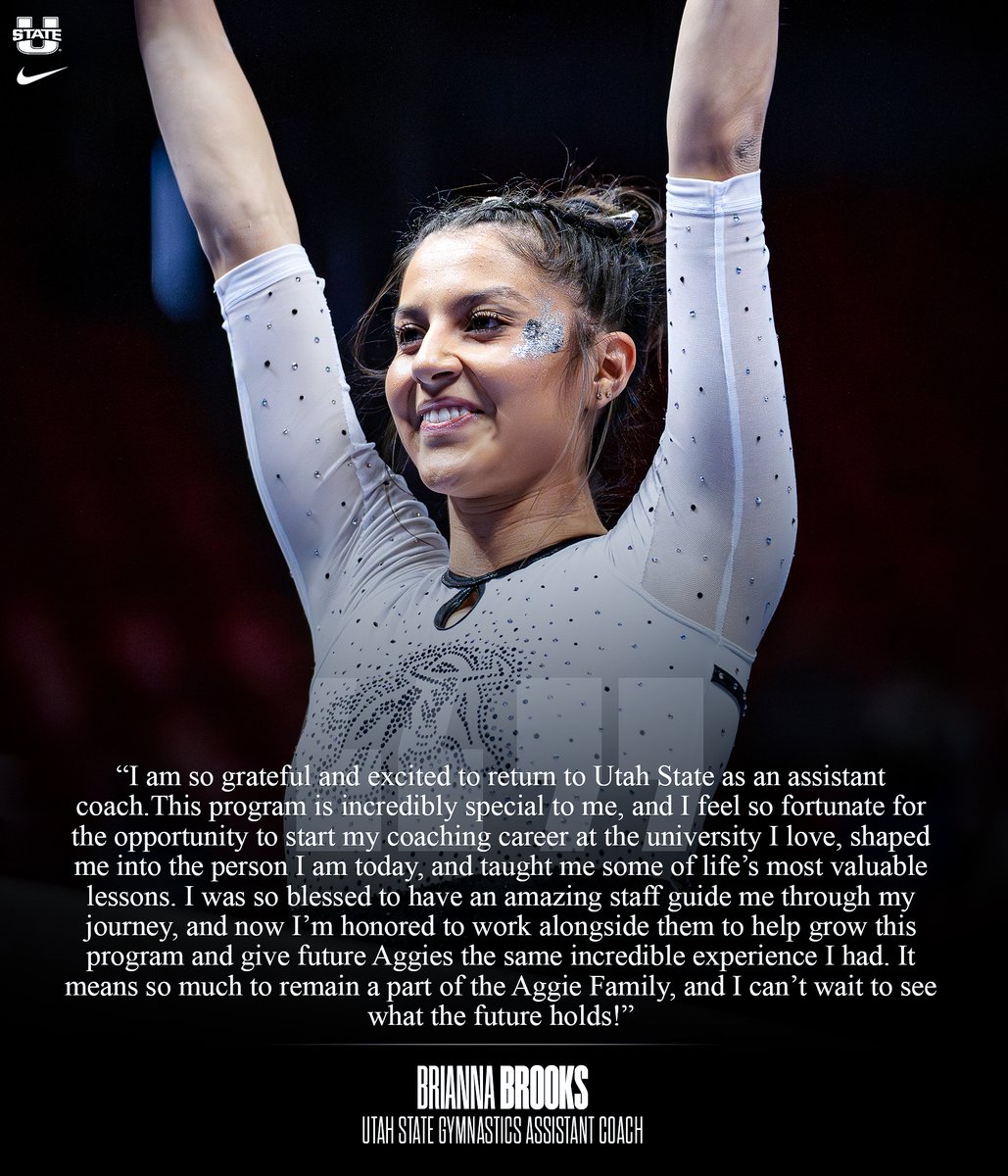 USUGymnastics's tweet image. 👋 Welcome back, Coach Brooks! 💙
We're thrilled to announce Brianna Brooks is returning to Utah State as an assistant coach! BB brings passion, experience, and an undeniable Aggie spirit back to the Blue & White.
➡️ shorturl.at/C8bQf
#AggiesAllTheWay