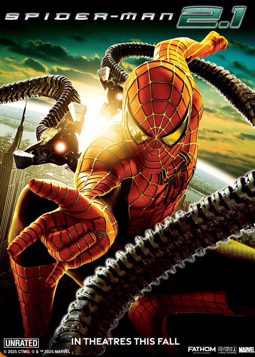 SamRaimiUpdates's tweet image. First poster for the theatrical release of the Sam Raimi’s “Spider-Man 2” extended cut.