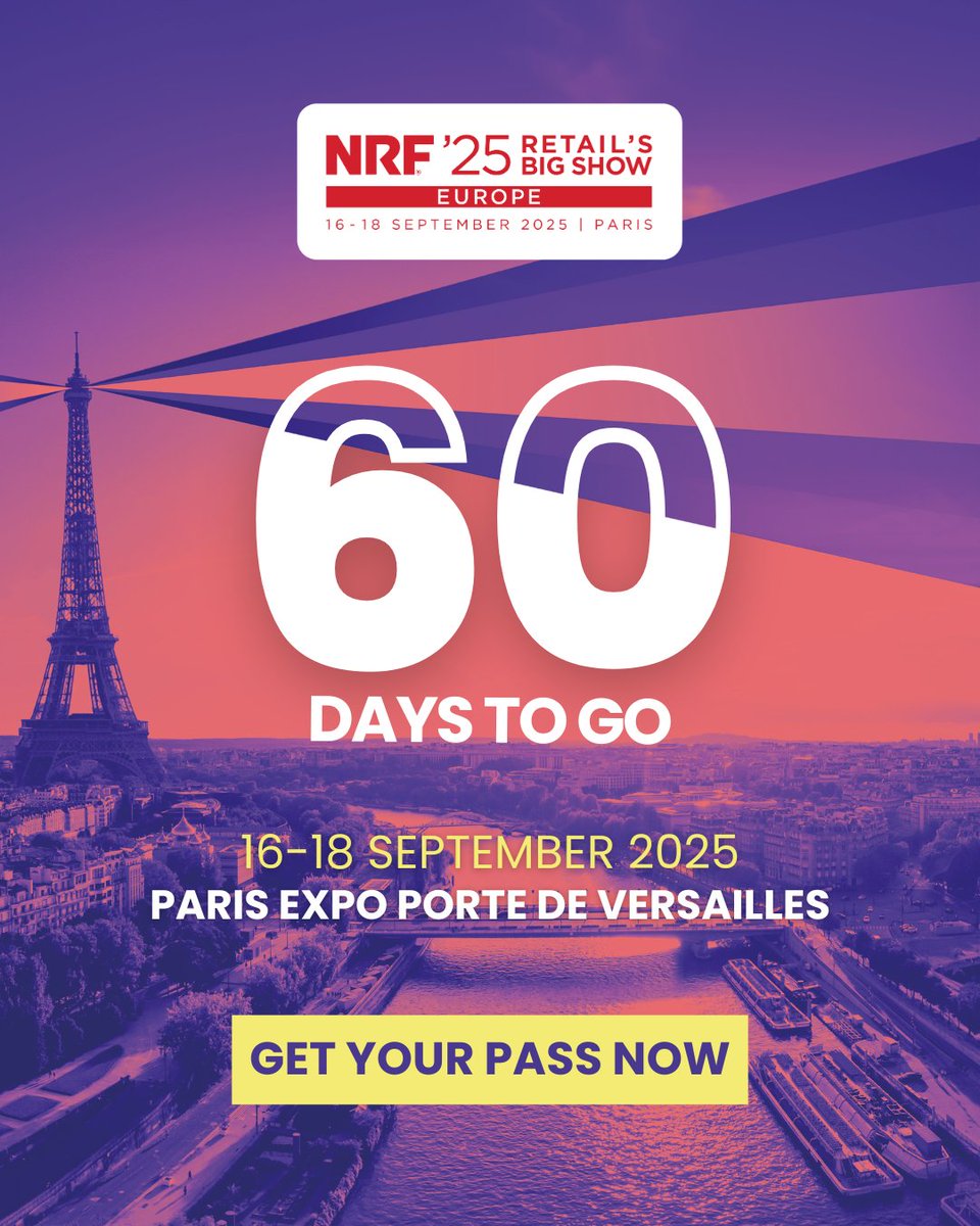 [60 days to go] NRF 2025: Retail’s Big Show Europe lands in Paris Sept 16–18. ⏳

🎟️ Secure your pass now!

• Retailer Expo Pass – FREE
• Retailer All-Access – €750 excl. VAT (advance)
• Team All-Access (5+) – €375 excl. VAT
• Non-Retailer All-Access – €1,950 excl. VAT

👉