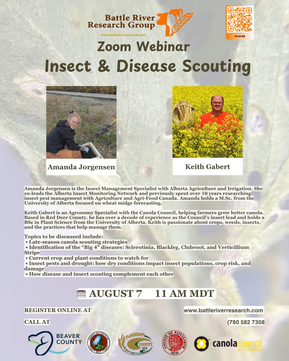 🐞🌾 Insect &amp; Disease Scouting Webinar
📅 August 7 | 11 AM | Zoom
🎙️ Featuring Amanda Jorgensen &amp; Keith Gabert

Join insect and disease specialists for expert insights on managing key diseases and pests in crops. Learn about the “Big 4” diseases and how drought influences insect
