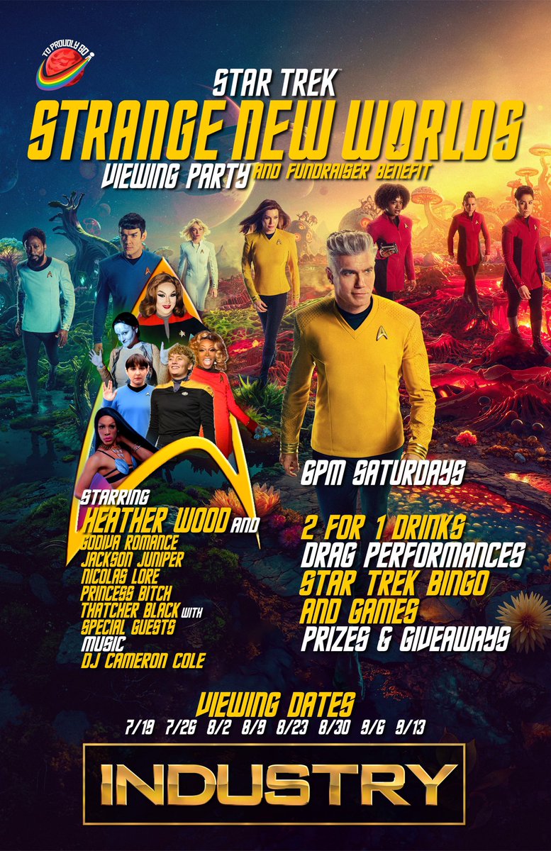 To Proudly Go (@toproudlygo) on Twitter photo Join us for a DOUBLE FEATURE season 3 premiere of #StarTrekStrangeNewWorlds 6pm SATURDAY!
Beam up with a Trek'tastic #dragshow with <a href="/TheHeatherWood/">Heather Wood</a>, episode viewings, 2-4-1 #happyhour drinks, #StarTrek bingo, games and more! #NoCover
Event details here:
eventbrite.com/e/1482013645709 Join us for a DOUBLE FEATURE season 3 premiere of #StarTrekStrangeNewWorlds 6pm SATURDAY!
Beam up with a Trek'tastic #dragshow with <a href="/TheHeatherWood/">Heather Wood</a>, episode viewings, 2-4-1 #happyhour drinks, #StarTrek bingo, games and more! #NoCover
Event details here:
eventbrite.com/e/1482013645709