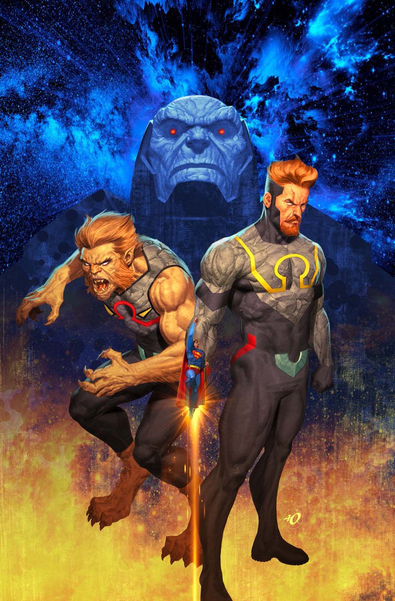 AquamanUniverse's tweet image. Saturn Girl's favorite guys: Dark Timber Wolf and Lightning Lad on the cover to SUPERMAN #31 by @olivetti_ariel!