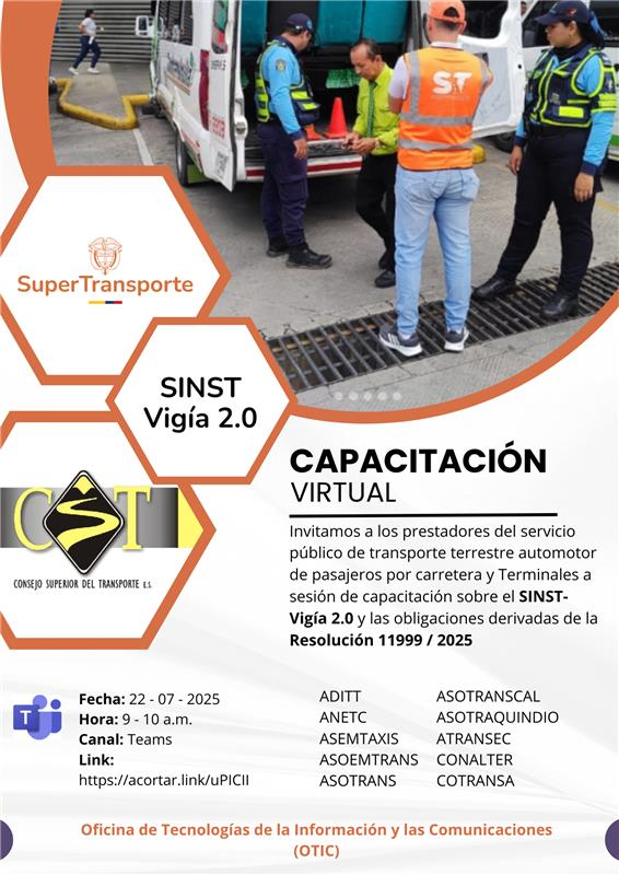 #CapacitaciónVirtual #SINSTVigía2_0 🚨 Atención empresarios del transporte 📷 Los invitamos a la capacitación virtual SINST Vigía 2.0 sobre obligaciones y actualización del sistema. 📷 Enlace de conexión 👇🏻teams.microsoft.com/meet/238458232… 📷  #UnidadGremial Julio 22 de 2025📷9:00 a.m.