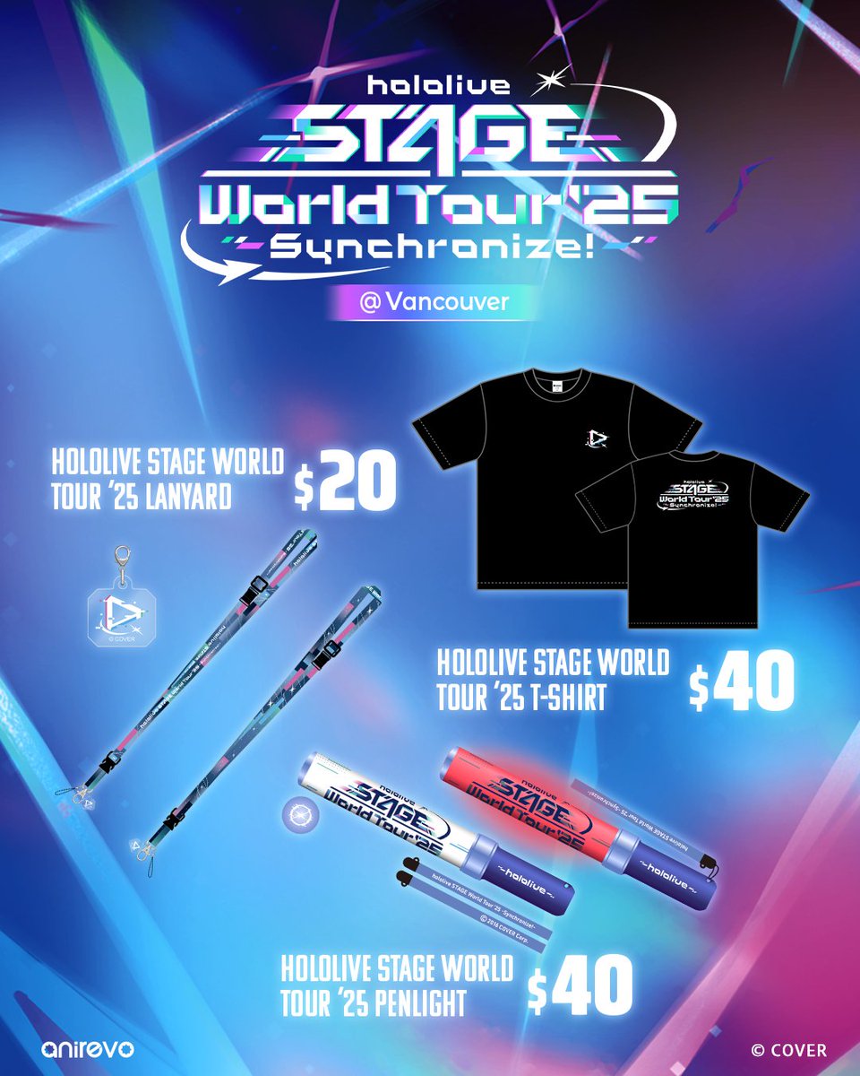AnimeRevCanada's tweet image. 🌎 Get your #hololiveSTAGE25 merch at #ARV2025!
Pick up your own limited edition hololive STAGE World Tour '25 -Synchronize!- Concert Merch!
📍 Anirevo Merch Booth
⭐T-shirts! (M/L/XL) - $40 CAD
⭐Lanyards! - $20 CAD
⭐Penlights! - $40 CAD
Available Aug 1-3 at #ARV2025, while…