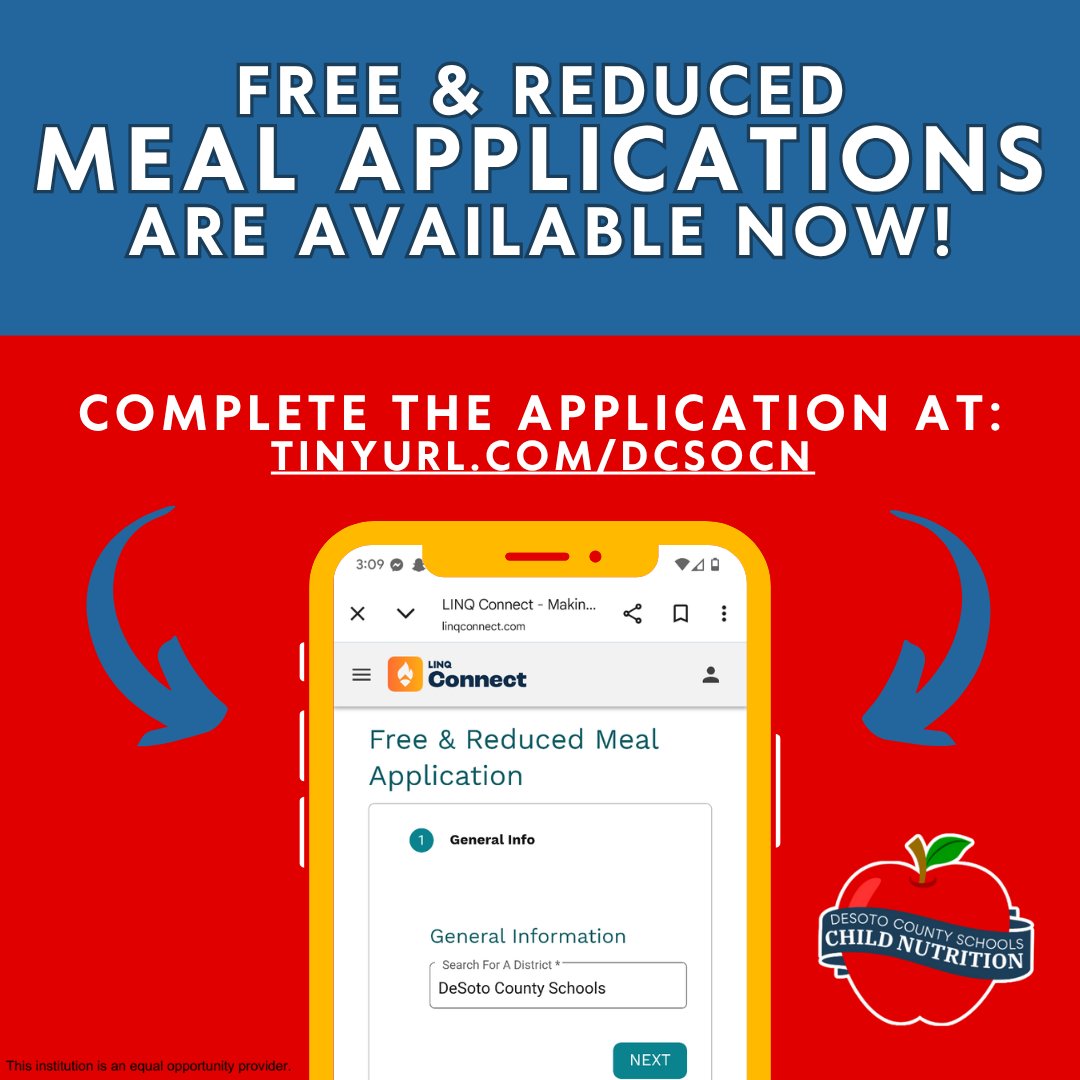 No child should be hungry, especially when they need to focus in the classroom! Apply for free and reduced meals effortlessly online. 📲Apply now: linqconnect.com/public/meal-ap… 

<a href="/DCSeNews/">DCS News</a> #TeamDCS #DeSotoMS #DeSotoMississippi #DeSoto #MSschools #DeSotocounty