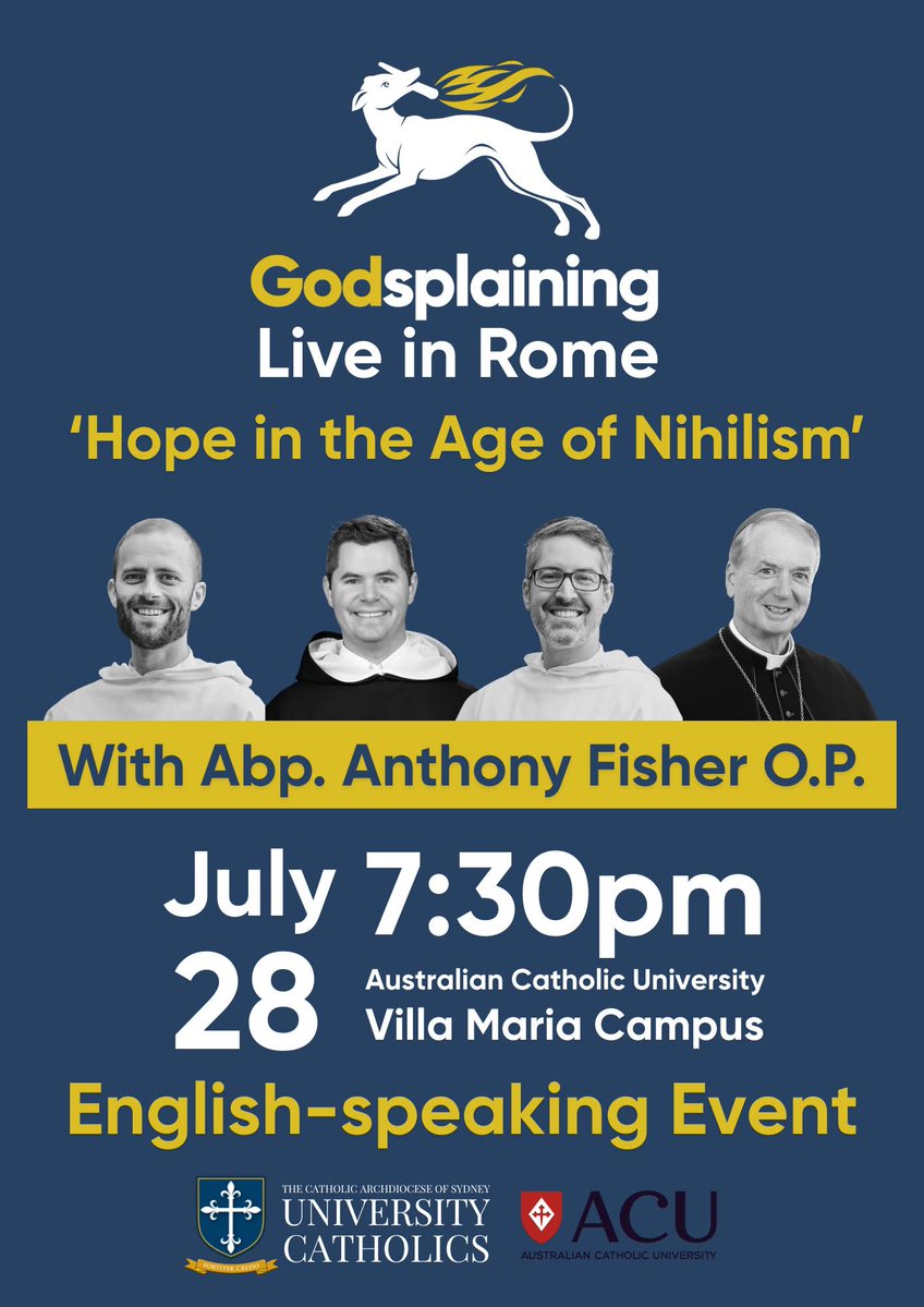PatrickMaryOP's tweet image. 📣 Don’t miss this evening with Archbishop Fisher coming up soon!
If you'll be in Rome for the Jubilee of Youth, join events hosted by the Dominican friars of @godsplaining throughout the week!
See site for details and registration: godsplaining.org/jubilee-of-you…