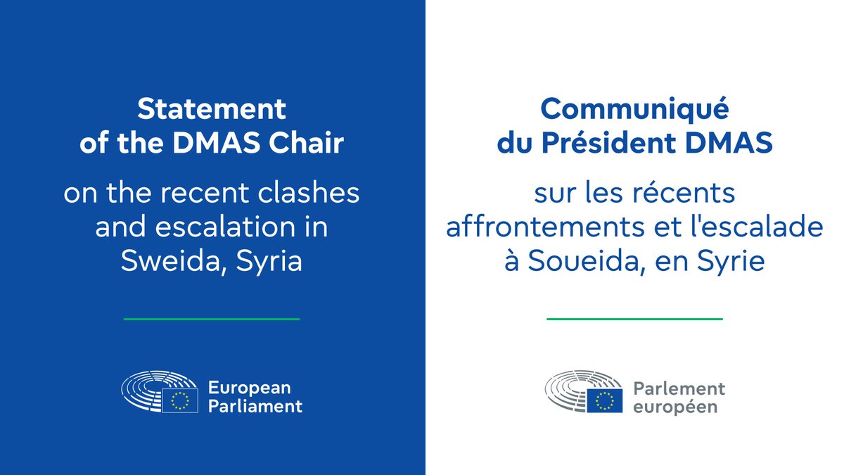 European Parliament Diplomacy (@ep_diplomacy) on Twitter photo 📡 Statement on the recent clashes and escalation in Sweida, Syria 🇸🇾
Deep concerns by <a href="/prlcastillo/">Pr. Laurent Castillo</a>, Chair, Delegation for relations w/ Mashreq
EN & FR | 🔗 tinyurl.com/yrssrjdr 📡 Statement on the recent clashes and escalation in Sweida, Syria 🇸🇾
Deep concerns by <a href="/prlcastillo/">Pr. Laurent Castillo</a>, Chair, Delegation for relations w/ Mashreq
EN & FR | 🔗 tinyurl.com/yrssrjdr