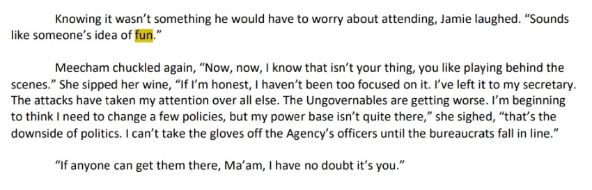 BoldickV's tweet image. Day 18: #JulyThrills
It's only *slightly* concerning that Meecham is trying to do this...
From Ungovernables book 2 (unedited)