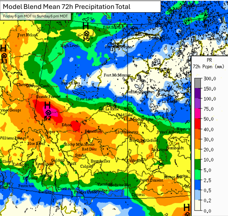 ECCCWeatherAB's tweet image. The wet weather returns across central and southern AB for The Weeknd. Thunderstorms today/tonight through Sunday with steady rain in some areas will keep things uncomfortable if you're planning on being outside #WeatherCanAPP #abstorm #yegwx 🎤☔