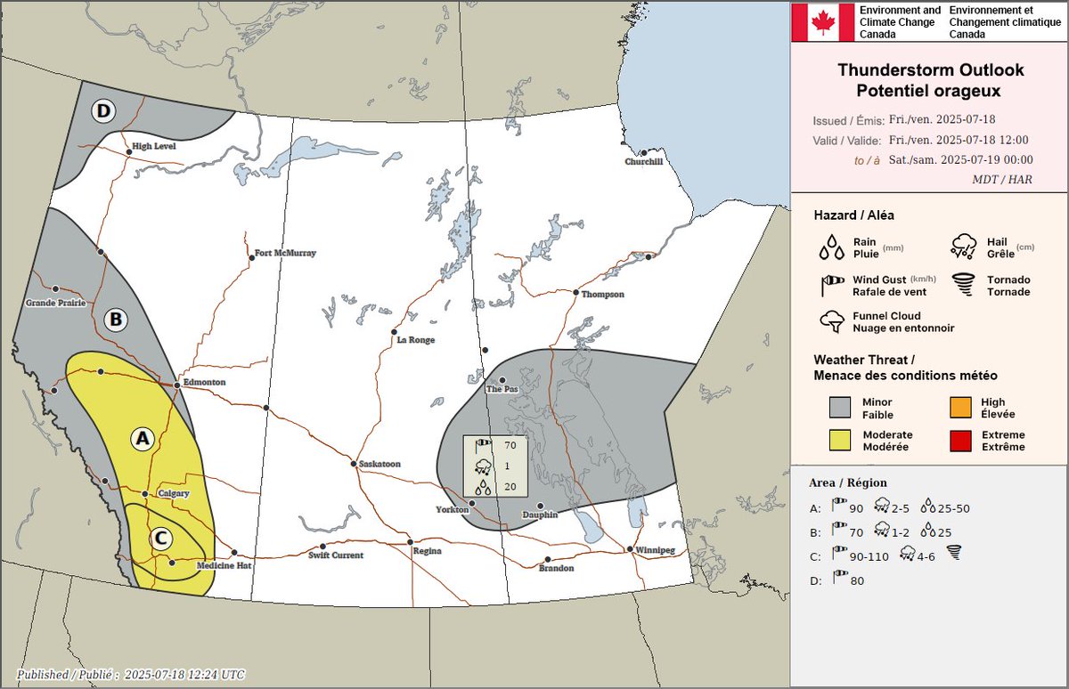 ECCCWeatherAB's tweet image. The wet weather returns across central and southern AB for The Weeknd. Thunderstorms today/tonight through Sunday with steady rain in some areas will keep things uncomfortable if you're planning on being outside #WeatherCanAPP #abstorm #yegwx 🎤☔