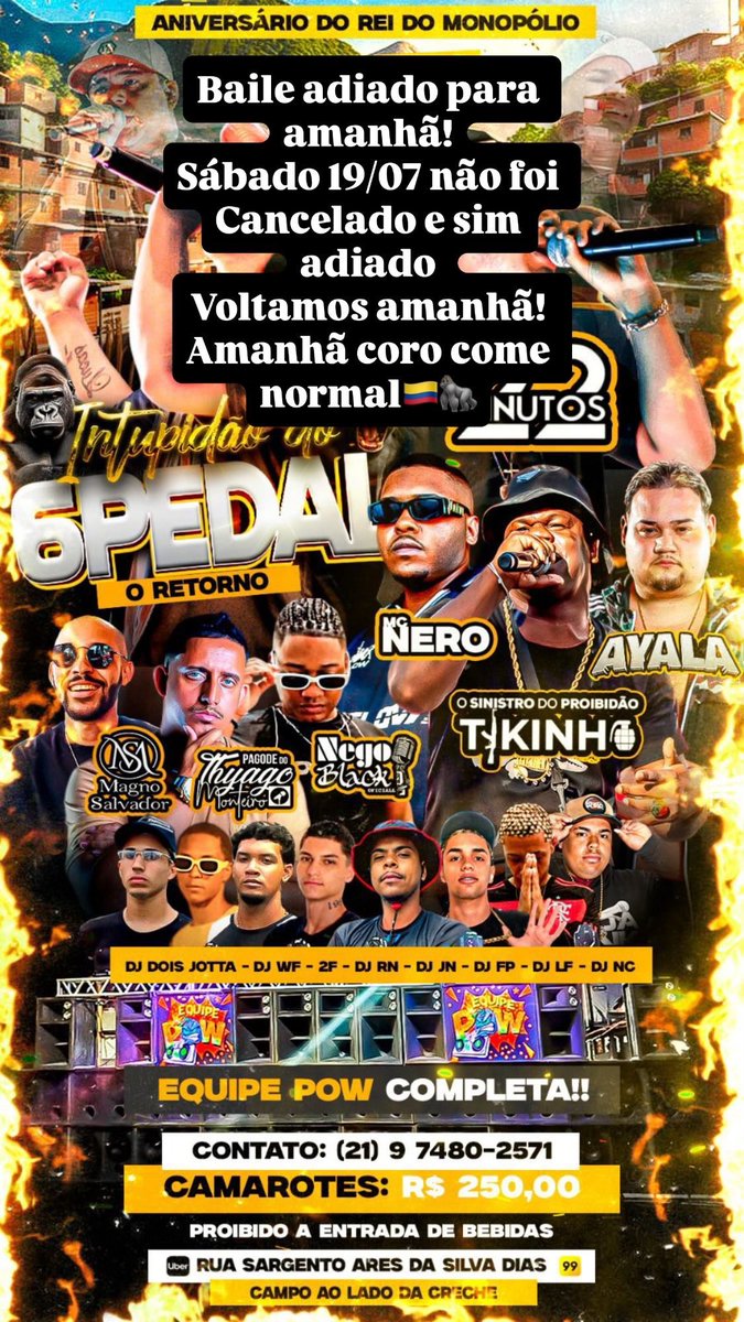 NÃO FOI CANCELADO E SIM ADIADO PARA AMANHÃ 19/07 , amanhã coro come normal!🦍🇨🇴