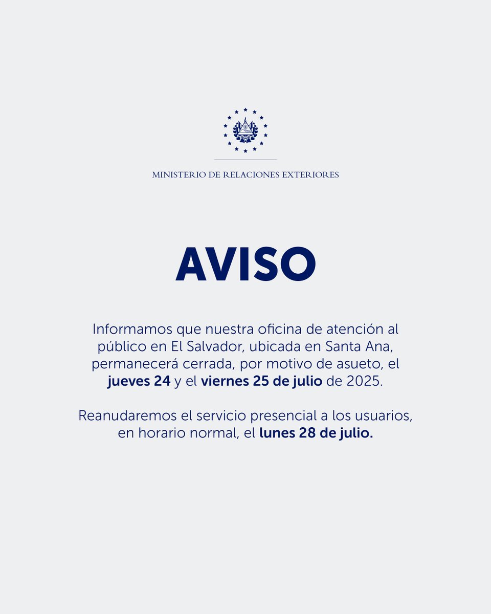 cancilleriasv's tweet image. Si necesitas realizar trámites en nuestra oficina regional en Santa Ana, toma nota de la siguiente información. 👇🏼