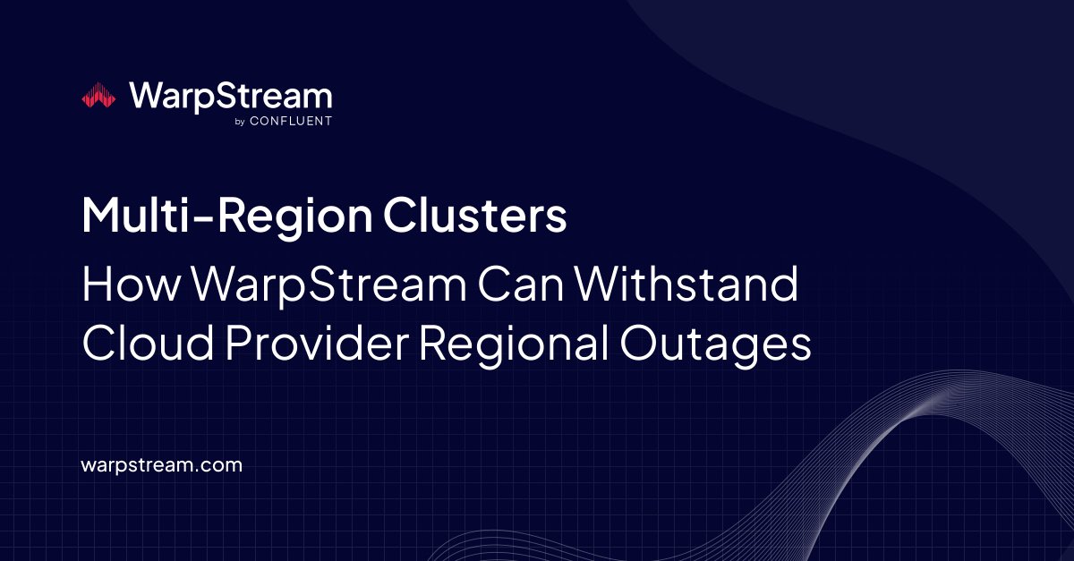🌑 Entire cloud region goes dark? Your streams shouldn't.

WarpStream's new Multi‑Region Clusters replicate every write across 3 regions, delivering true RPO=0 and a 99.999% uptime SLA. Never lose a record, even during region‑wide outages.

Read how it works ➡️