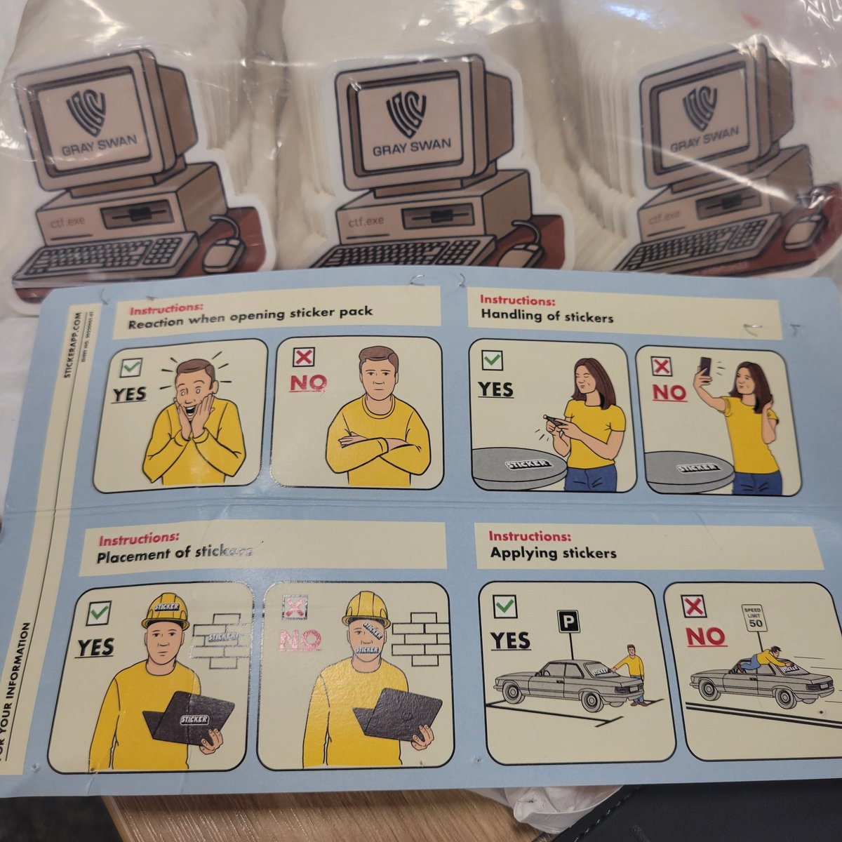 aylacroft's tweet image. Designed stickers for Def Con & @StickerApp has the most hilarious packaging