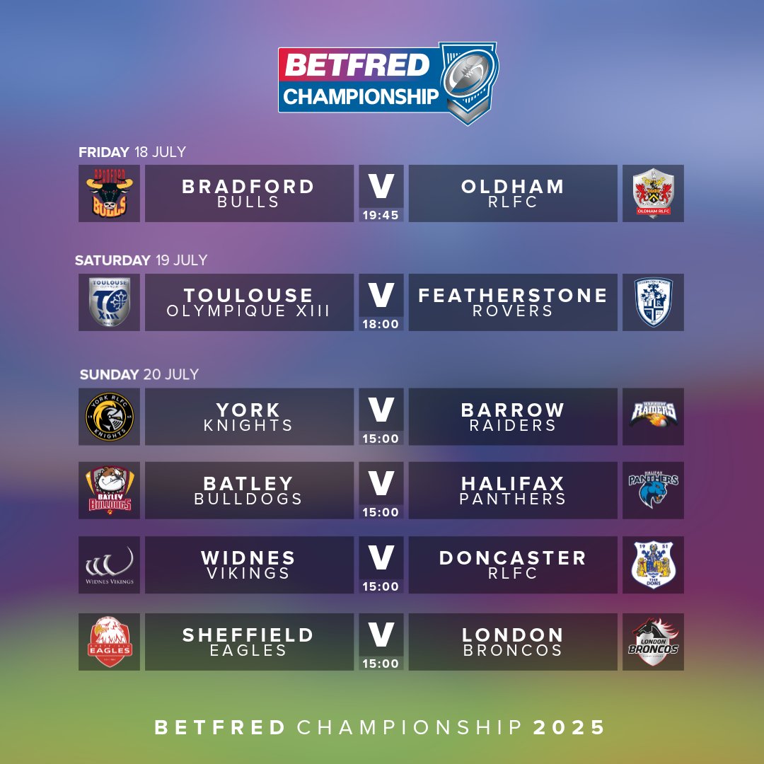 TheRFL's tweet image. Round 18 of the @Betfred Championship is locked in! 馃檶