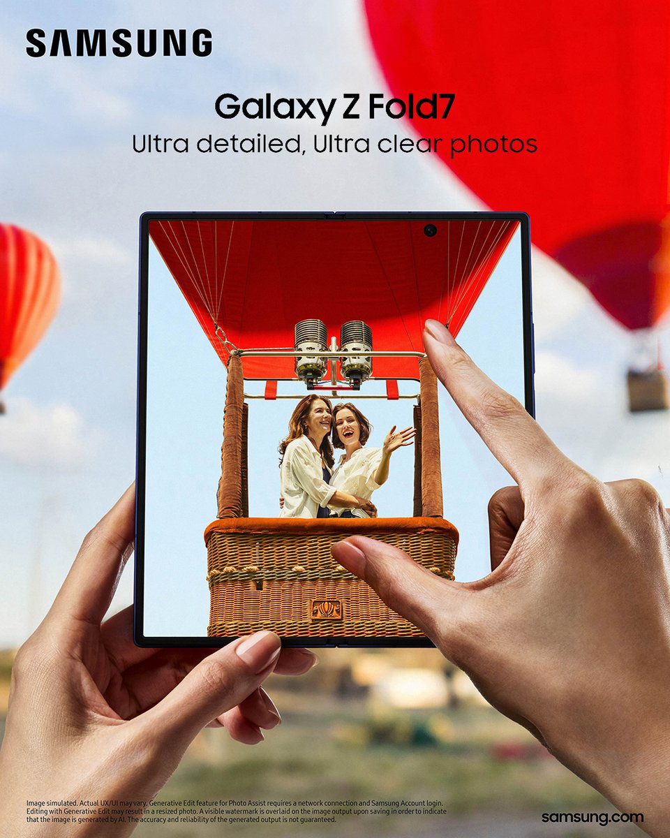 Snapdragon's tweet image. Unfold epic shots with the @SamsungMobile #GalaxyZFold7. With a 200MP camera and ProVisual Engine, powered by #Snapdragon 8 Elite for Galaxy, you’ll capture brilliance anytime.