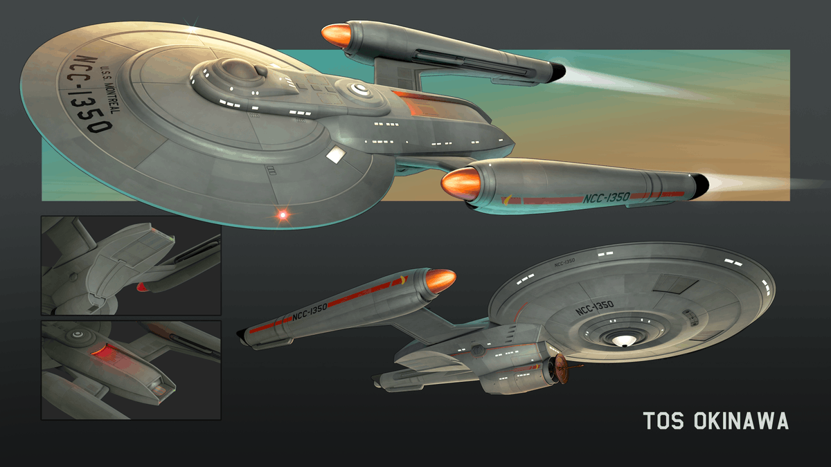 trekonlinegame's tweet image. Inspired by some of Star Trek's best eras, our new Warden Multi-Mission Temporal Cruiser and Okinawa Pilot Raider come with three Variants each! Our artists and designers have spent many hours polishing these designs, starting from this amazing concept art!
Interested? Our…